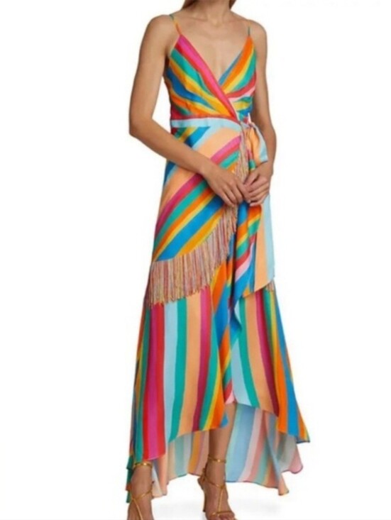 FARM Rio Dresses & Skirts - FARM Rio Multicolor Rainbow Striped Wrap Dress Size Medium